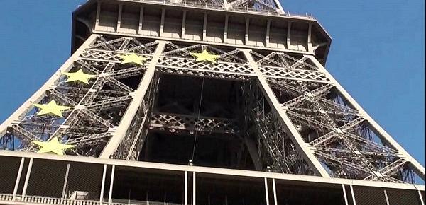  Eiffel Tower crazy public sex threesome group orgy with a cute girl and 2 hung guys shoving their dicks in her mouth for a blowjob, and sticking their big dicks in her tight young wet pussy in the middle of a day in front of everybody